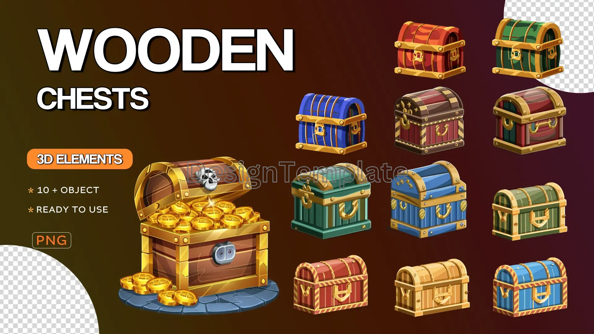 Vintage Wooden Storage 3D Chests Graphics Pack